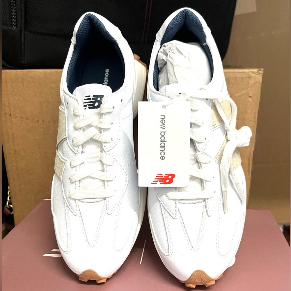 New Balance 327 Golf & Casual LEATHER Women's Sneakers Shoes White Tan size 9 - Picture 7 of 15
